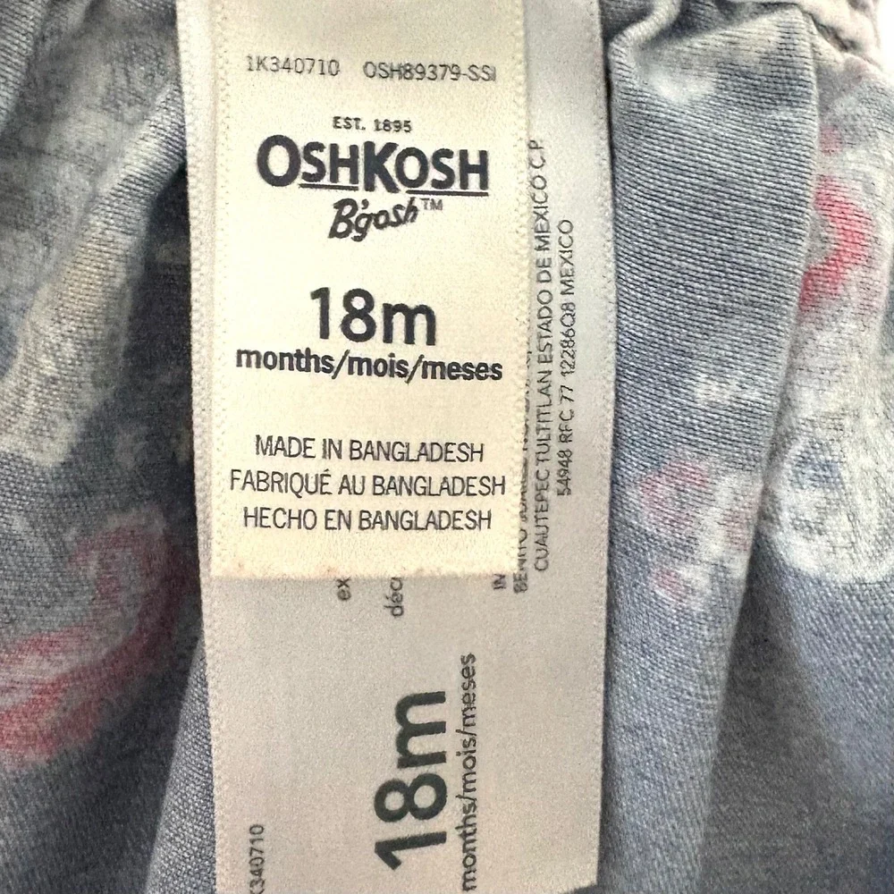 Osh Kosh B'Gosh Girl's‎ Floral Denim Overall Dress in Size 18M